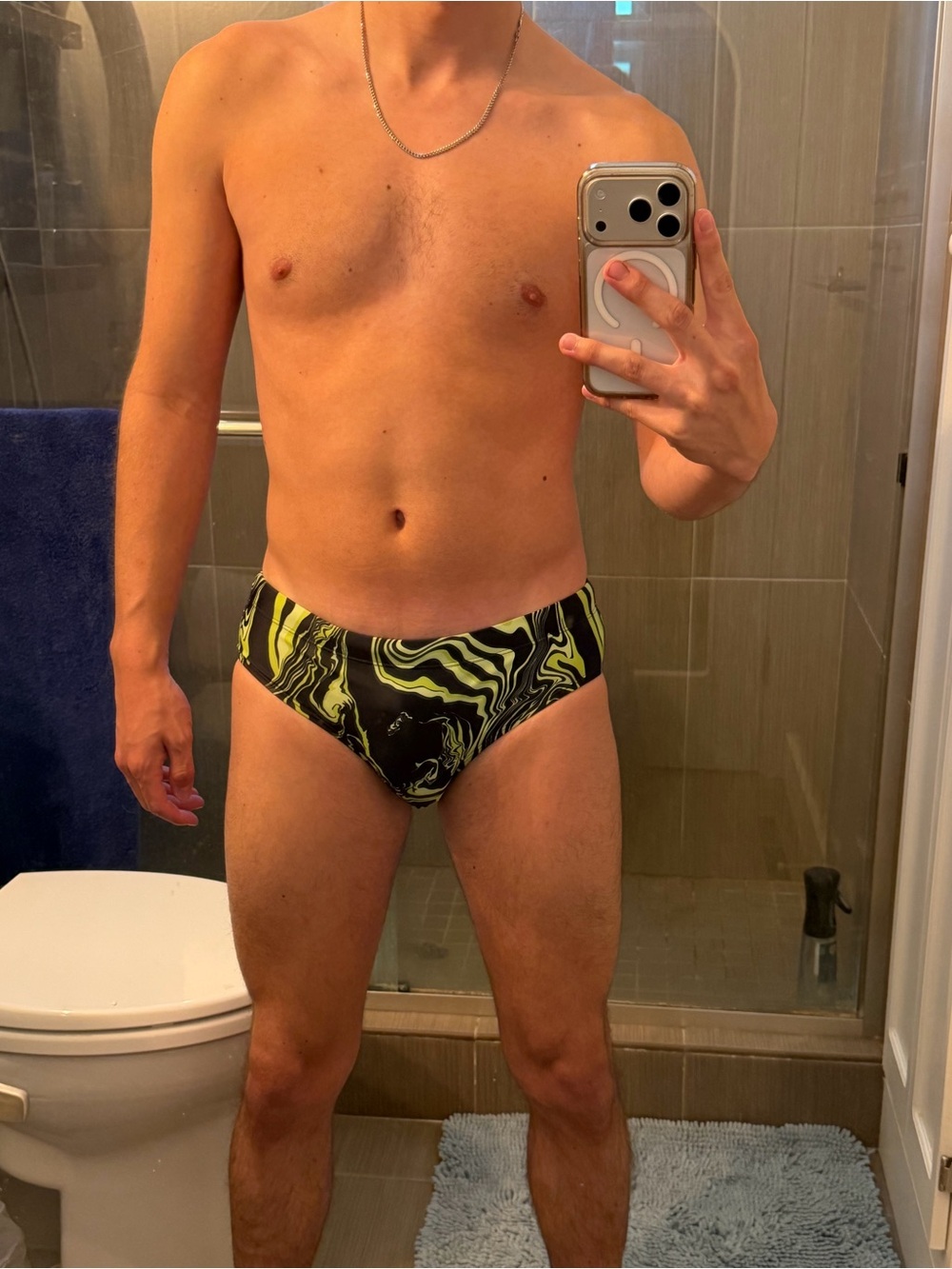Men's 30-34” Green Marble Swim Briefs